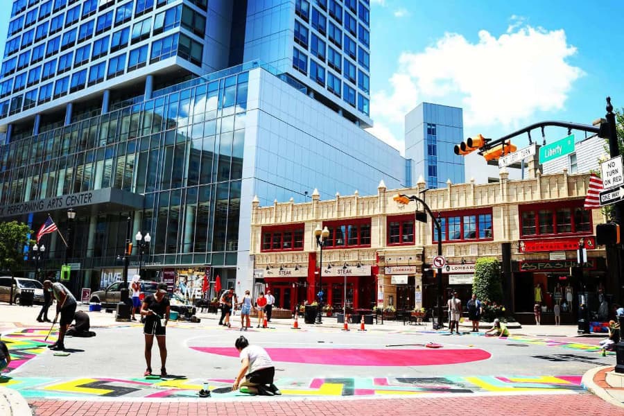 Group Painting Road Outside StageLeft Steak